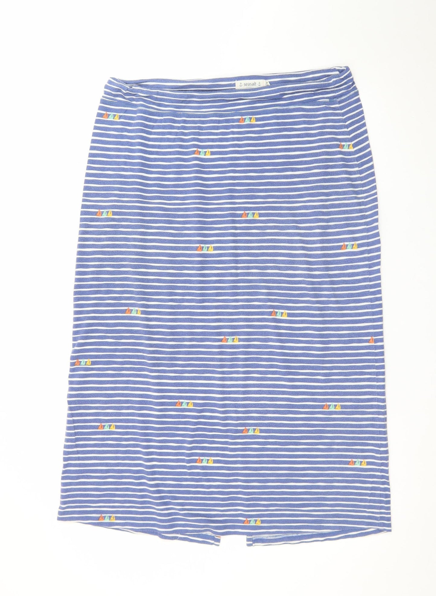 Seasalt Cornwall Women Blue Striped Cotton Stretch Skirt Size 14