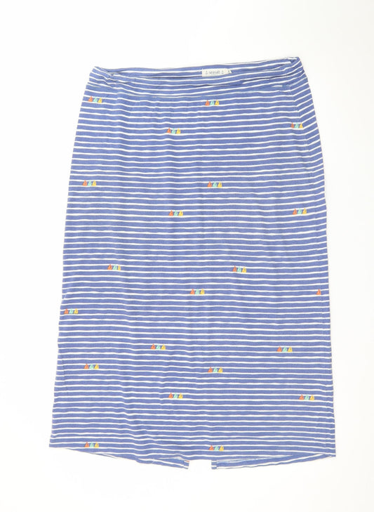 Seasalt Cornwall Women Blue Striped Cotton Stretch Skirt Size 14