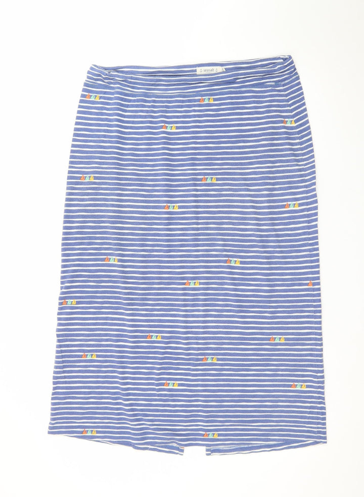 Seasalt Cornwall Women Blue Striped Cotton Stretch Skirt Size 14