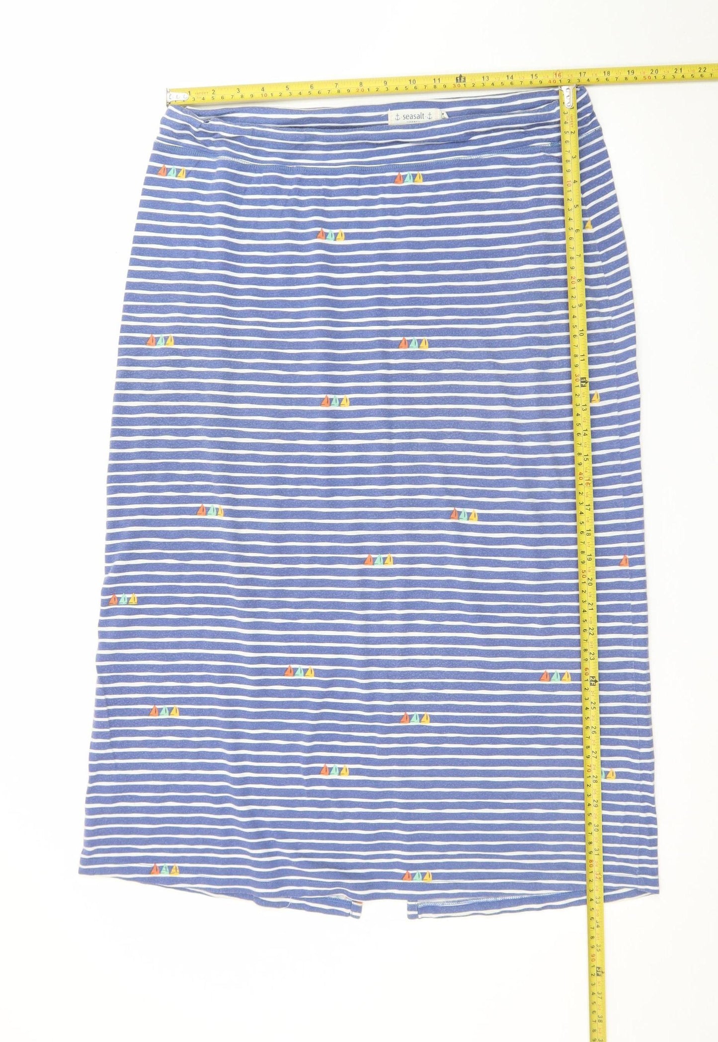 Seasalt Cornwall Women Blue Striped Cotton Stretch Skirt Size 14