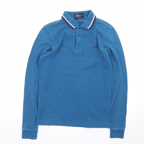 Fred Perry Men's Blue Long Sleeve Slim Fit Polo Shirt XS