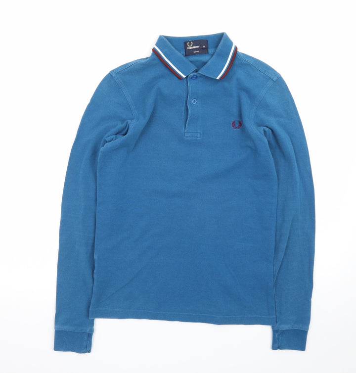 Fred Perry Men's Blue Long Sleeve Slim Fit Polo Shirt XS