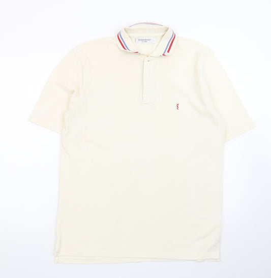 Yves Saint Laurent Men’s Ivory Polo Shirt L Classic Collared Cotton Blend