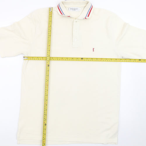 Yves Saint Laurent Men’s Ivory Polo Shirt L Classic Collared Cotton Blend