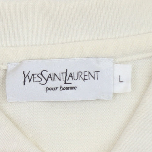 Yves Saint Laurent Men’s Ivory Polo Shirt L Classic Collared Cotton Blend