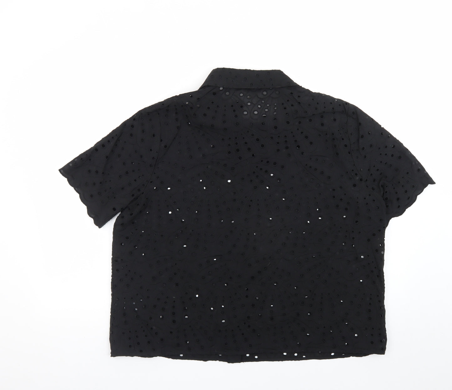 Marks and Spencer Women's Black Cotton Embroidered Short Sleeve Tunic Blouse Size 16