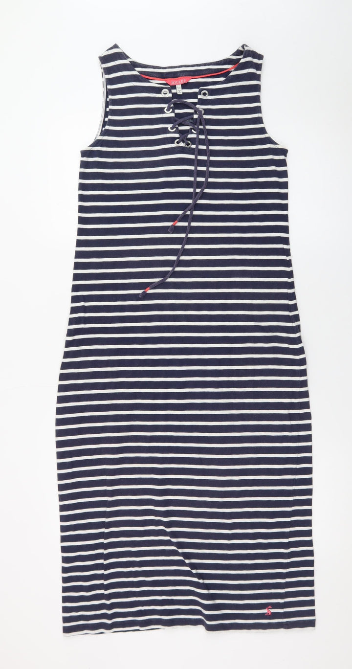 Joules Women Blue Striped Shift Dress Size 12 Sleeveless Jersey