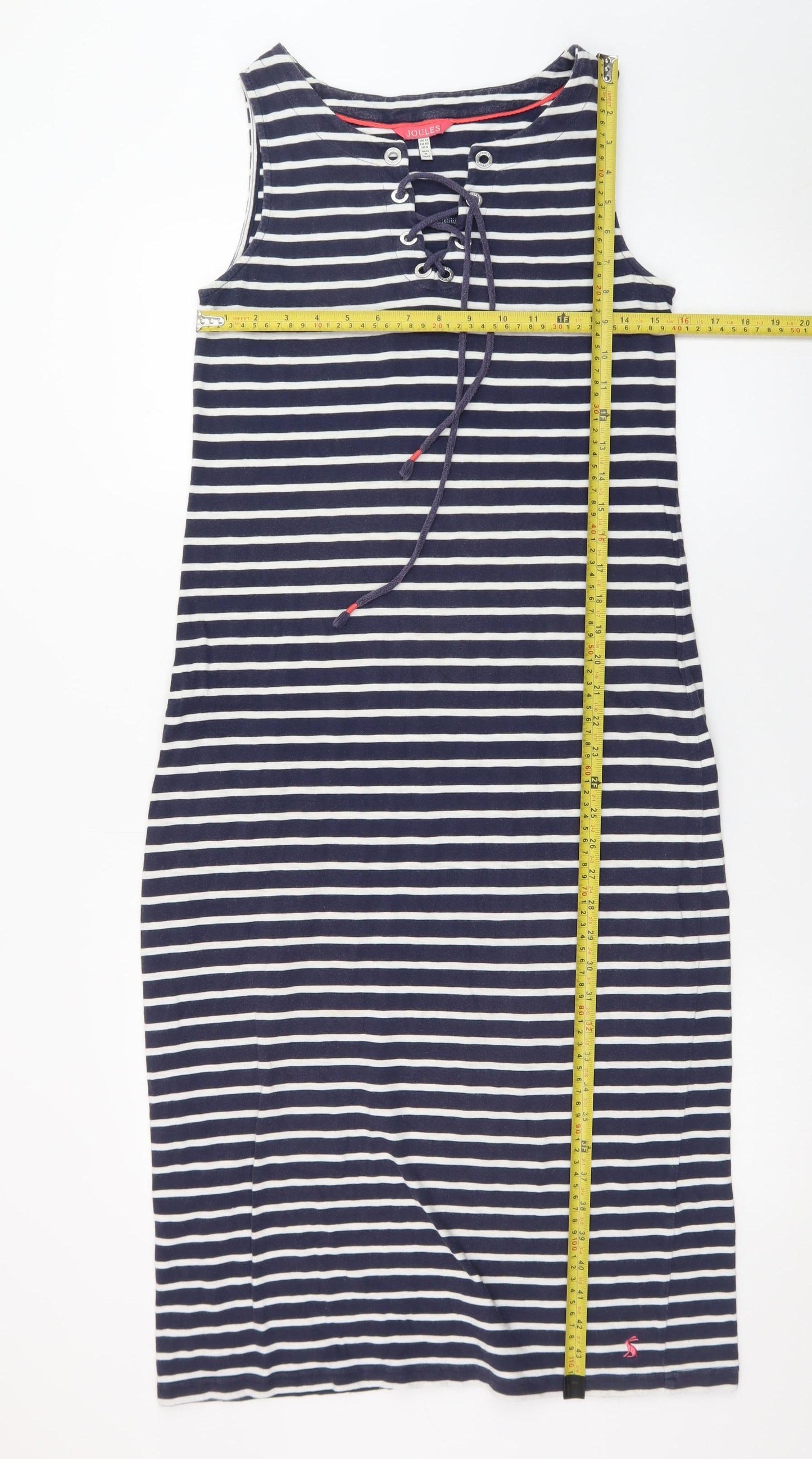 Joules Women Blue Striped Shift Dress Size 12 Sleeveless Jersey