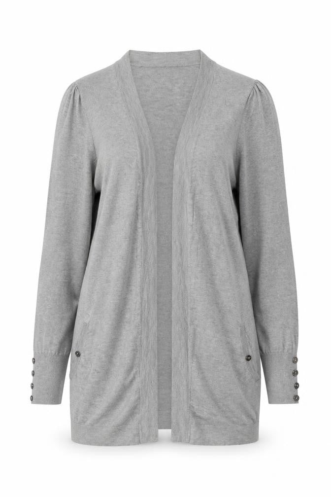 Front view of Wallis Women’s Grey Longline Knit Cardigan, size UK 14