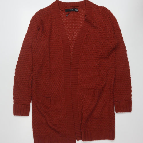 Vero Moda Women’s Red Knit Open Front Cardigan Size M Long Sleeve