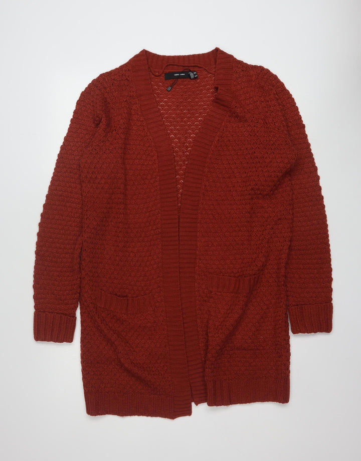 Vero Moda Women’s Red Knit Open Front Cardigan Size M Long Sleeve