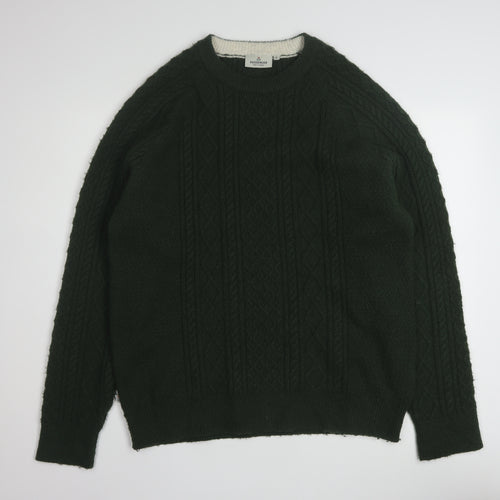 Passenger Men Green XL Cable Knit Crew Neck Pullover Jumper