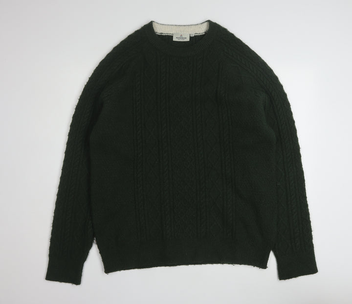 Passenger Men Green XL Cable Knit Crew Neck Pullover Jumper