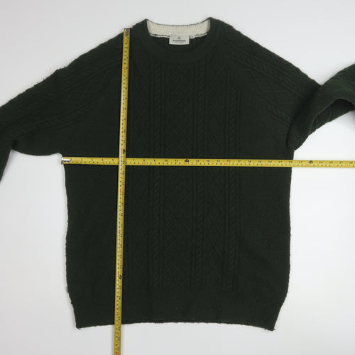Passenger Men Green XL Cable Knit Crew Neck Pullover Jumper