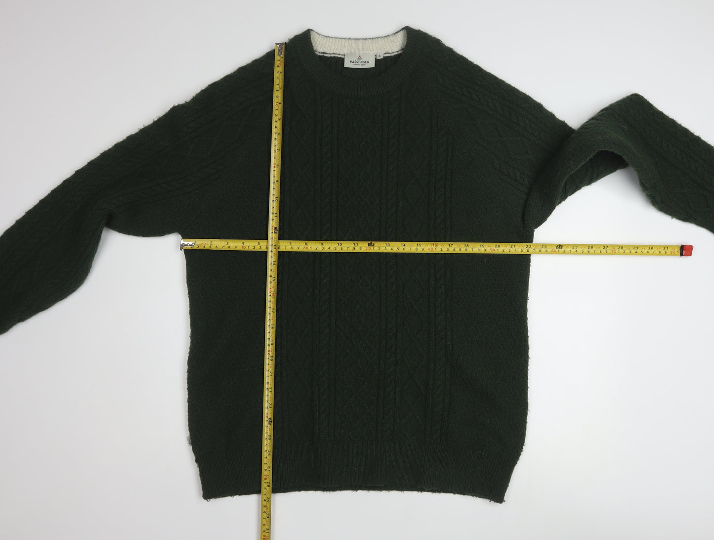 Passenger Men Green XL Cable Knit Crew Neck Pullover Jumper
