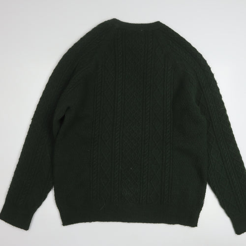 Passenger Men Green XL Cable Knit Crew Neck Pullover Jumper