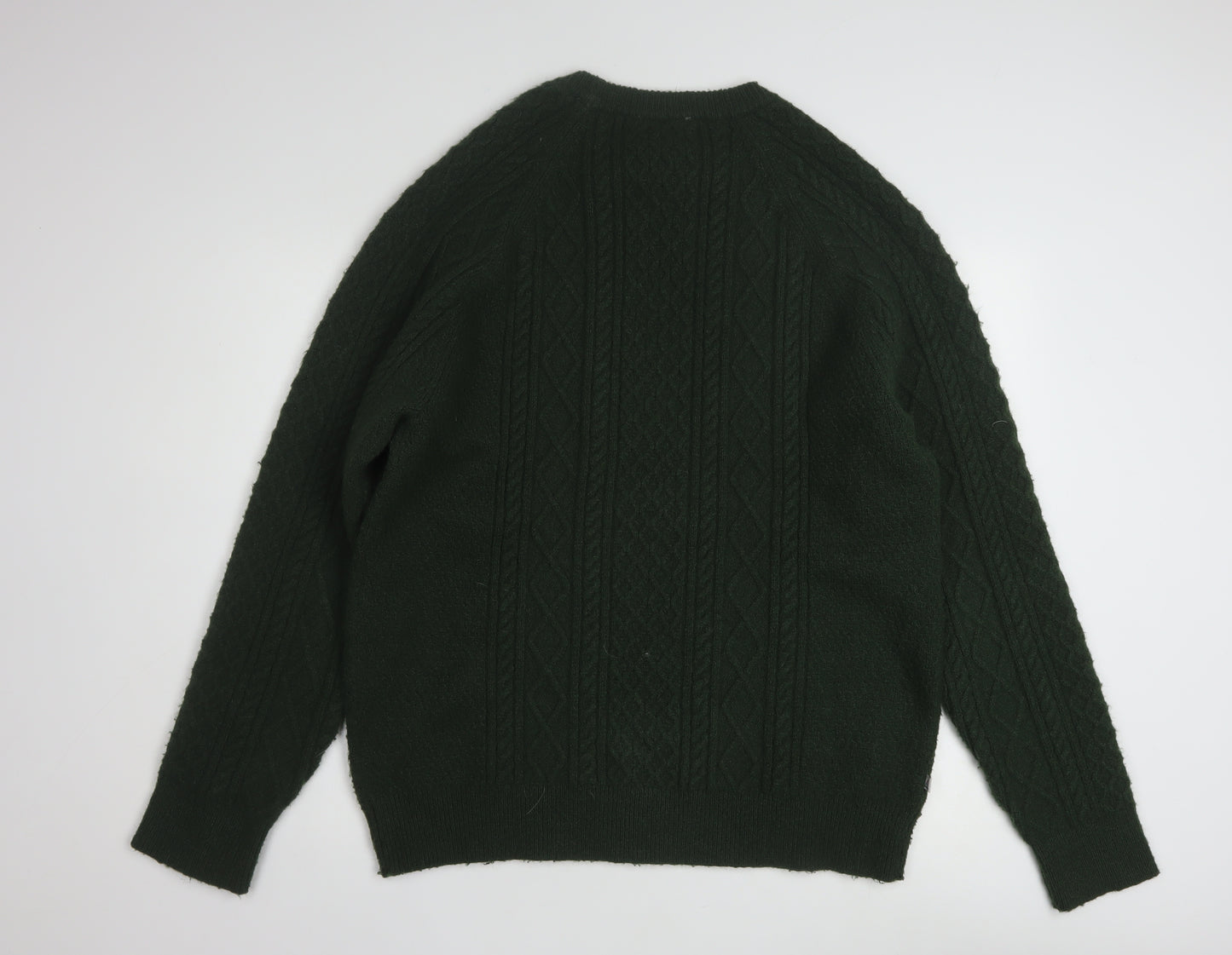 Passenger Men Green XL Cable Knit Crew Neck Pullover Jumper