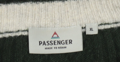 Passenger Men Green XL Cable Knit Crew Neck Pullover Jumper