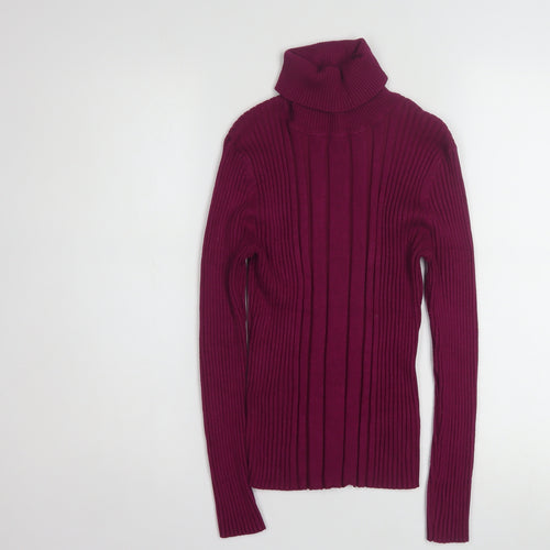 Carolyn Taylor Womens Purple Roll Neck Rib Knit Jumper M