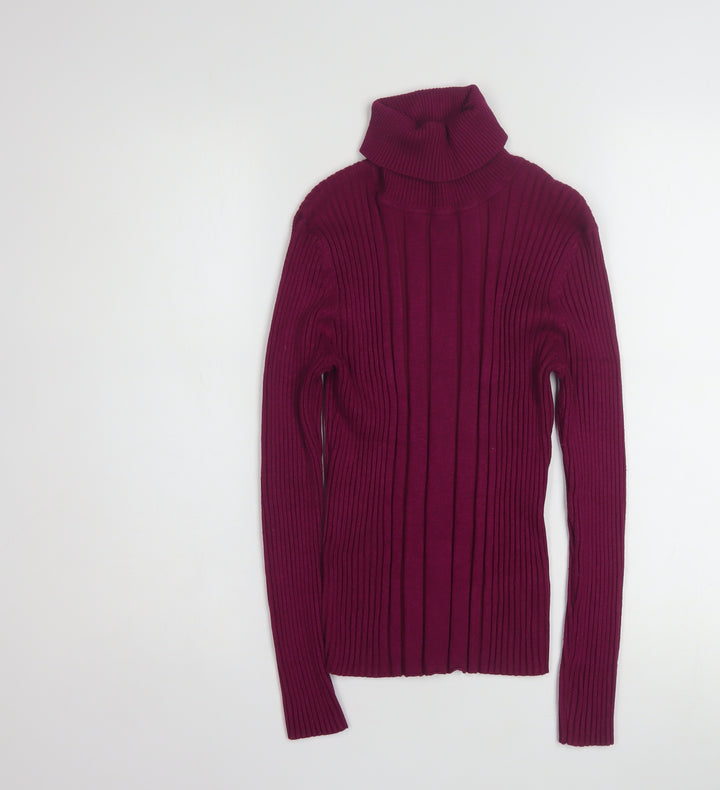Carolyn Taylor Womens Purple Roll Neck Rib Knit Jumper M