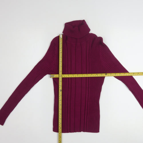 Carolyn Taylor Womens Purple Roll Neck Rib Knit Jumper M