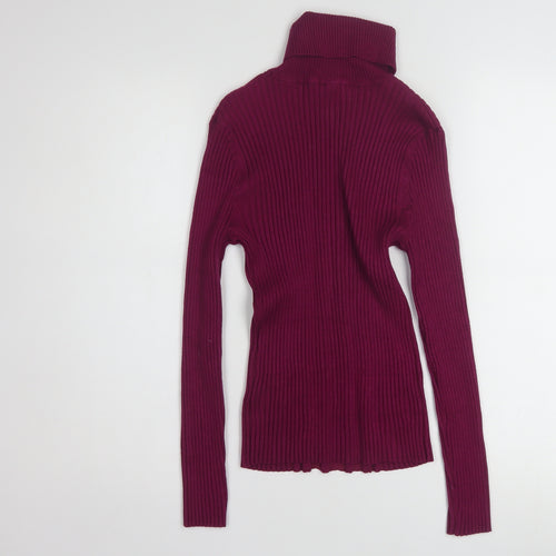 Carolyn Taylor Womens Purple Roll Neck Rib Knit Jumper M