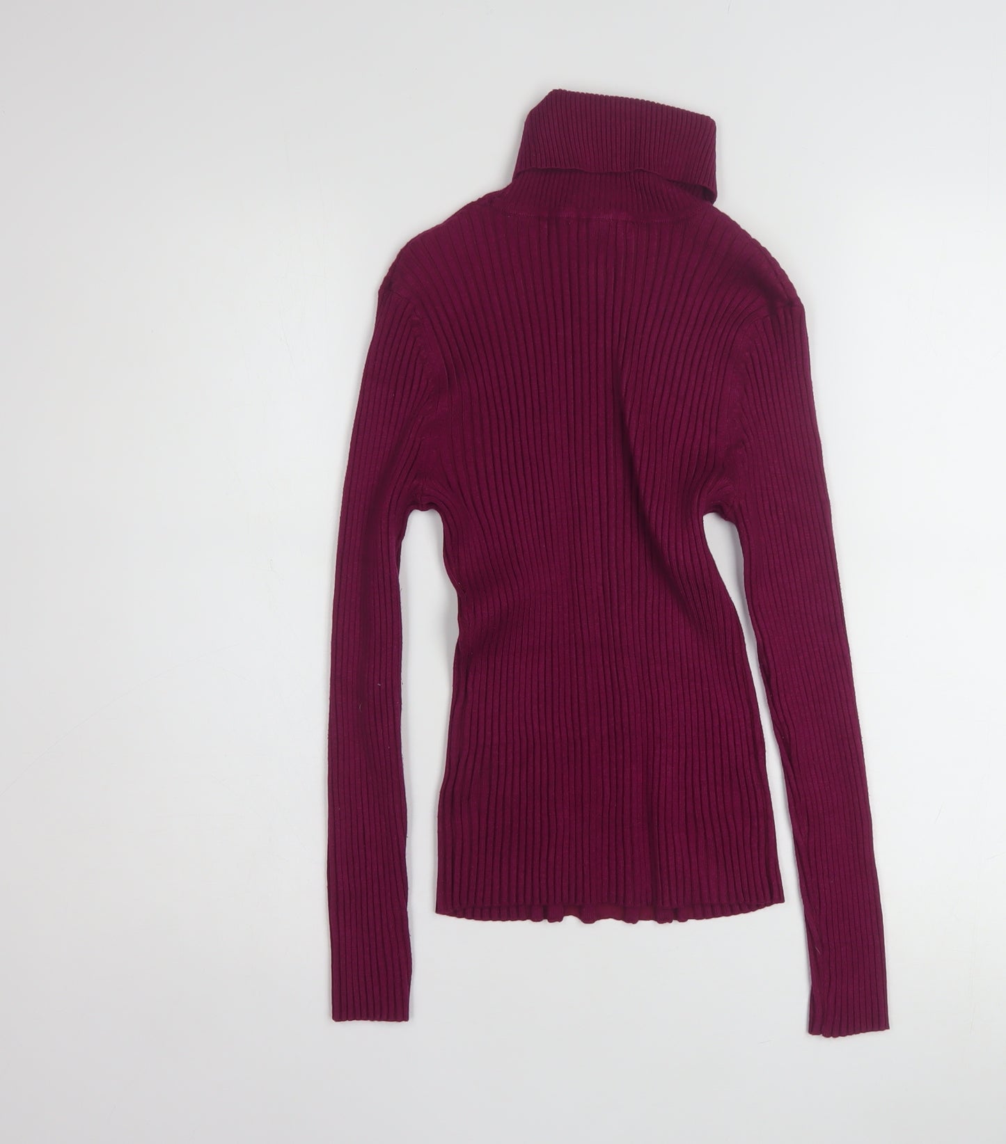 Carolyn Taylor Womens Purple Roll Neck Rib Knit Jumper M