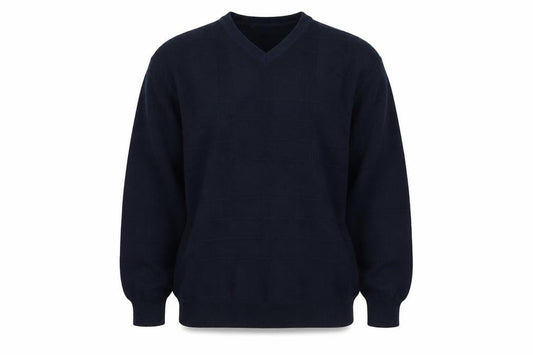 Front view of John Henry Men's Blue Cotton V-Neck Jumper, size L