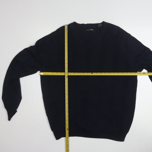 John Henry Men's Blue Cotton V-Neck Jumper Size L