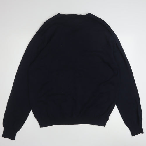 John Henry Men's Blue Cotton V-Neck Jumper Size L