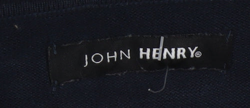 John Henry Men's Blue Cotton V-Neck Jumper Size L