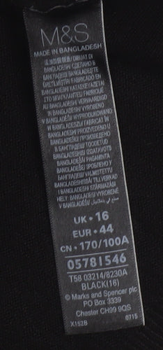 Marks and Spencer Womens Black Short Sleeve Knit Jumper Size 16