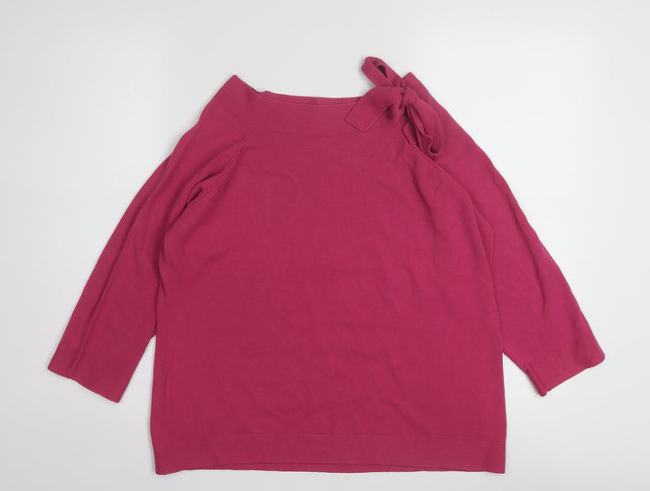 Marks and Spencer Women Pink Bow Neck 3/4 Sleeve Jumper Size 20