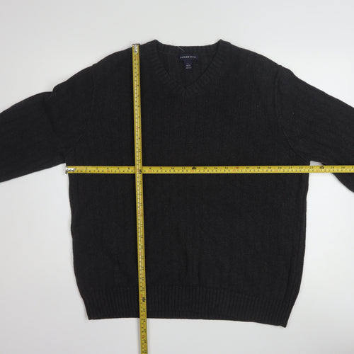 Lands' End Men's Black Cotton V-Neck Cable-Knit Jumper Size L