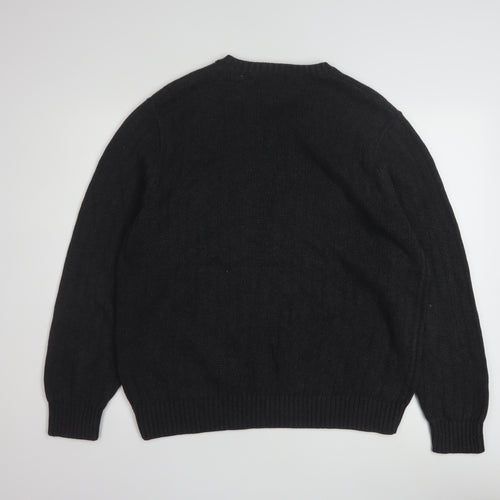 Lands' End Men's Black Cotton V-Neck Cable-Knit Jumper Size L
