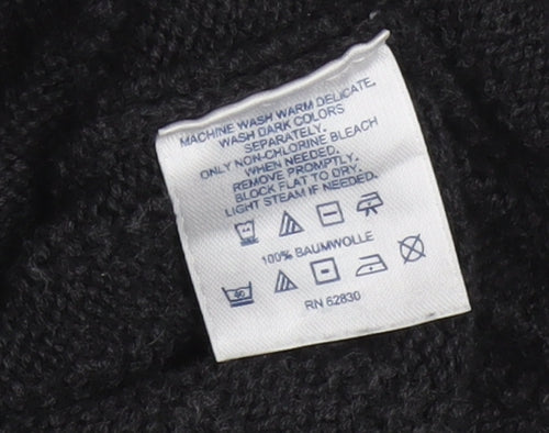 Lands' End Men's Black Cotton V-Neck Cable-Knit Jumper Size L