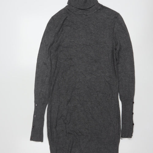 Tezenis Women Grey Slim Fit Roll Neck Long Sleeve Tunic Jumper S