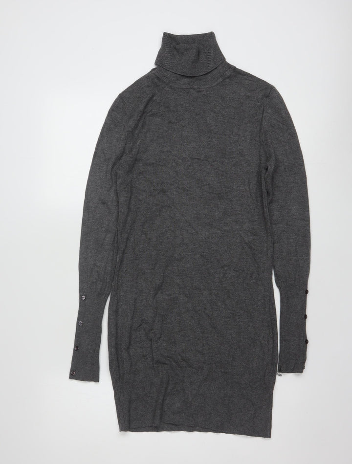 Tezenis Women Grey Slim Fit Roll Neck Long Sleeve Tunic Jumper S