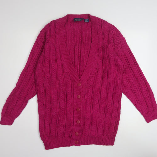 Best American Women’s Pink Chunky Knit Cardigan Size S V-Neck Ramie Cotton