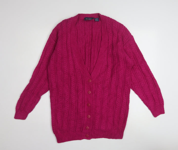 Best American Women’s Pink Chunky Knit Cardigan Size S V-Neck Ramie Cotton