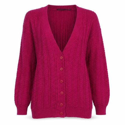 Best American Women’s Pink Chunky Knit Cardigan Size S V-Neck Ramie Cotton