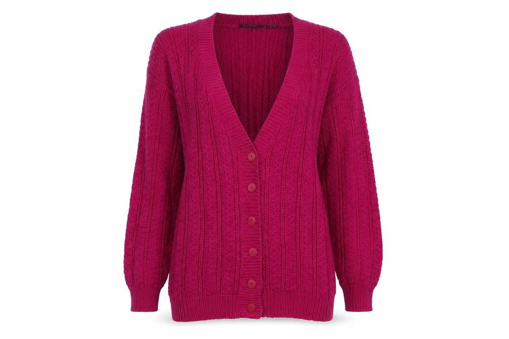 Best American Women’s Pink Chunky Knit Cardigan Size S V-Neck Ramie Cotton