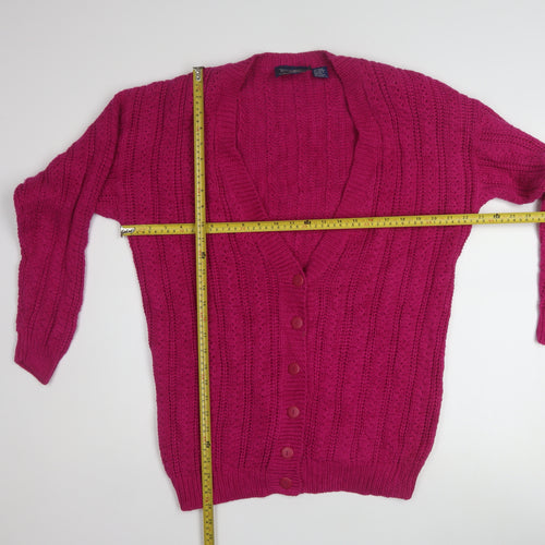 Best American Women’s Pink Chunky Knit Cardigan Size S V-Neck Ramie Cotton
