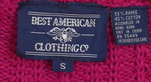 Best American Women’s Pink Chunky Knit Cardigan Size S V-Neck Ramie Cotton