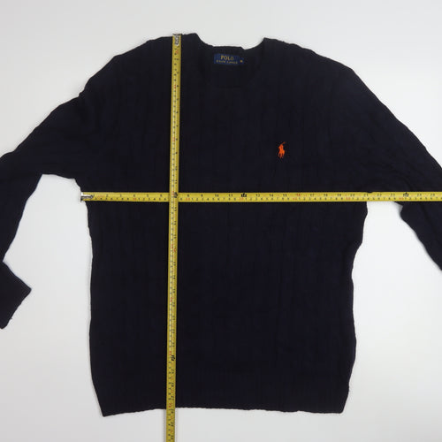 Polo Ralph Lauren Men's Blue Cable-Knit Cotton Jumper M