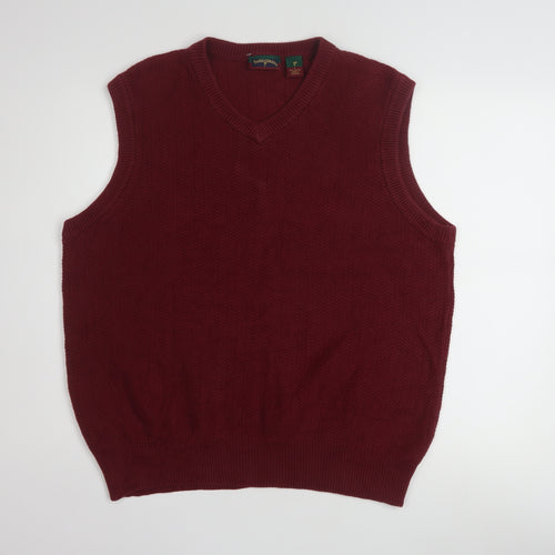 Saddlebred Men Red Cotton Knit V-Neck Sleeveless Vest L