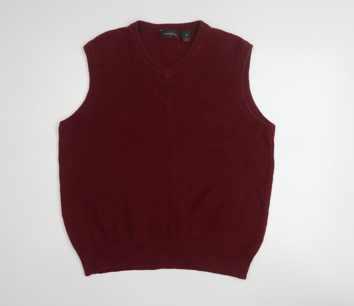 Saddlebred Men Red Cotton Knit V-Neck Sleeveless Vest L