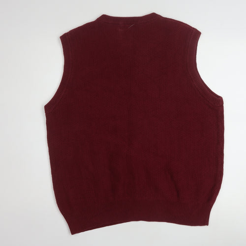 Saddlebred Men Red Cotton Knit V-Neck Sleeveless Vest L
