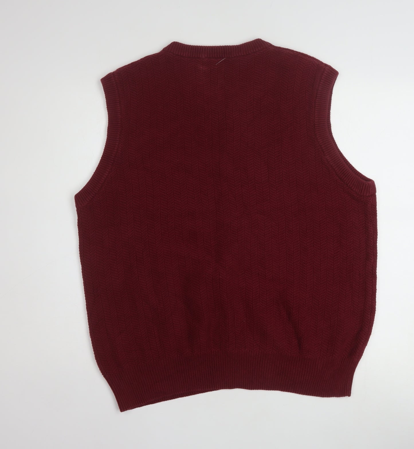 Saddlebred Men Red Cotton Knit V-Neck Sleeveless Vest L