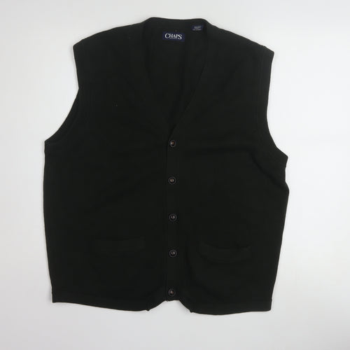 Chaps Men's Black Cotton V-Neck Sleeveless Vest Jumper L